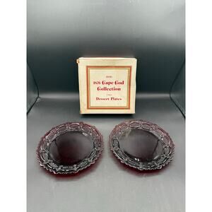 Set Of 2 Avon Ruby Red Glass Cape Cod Dessert Plates - Original Box